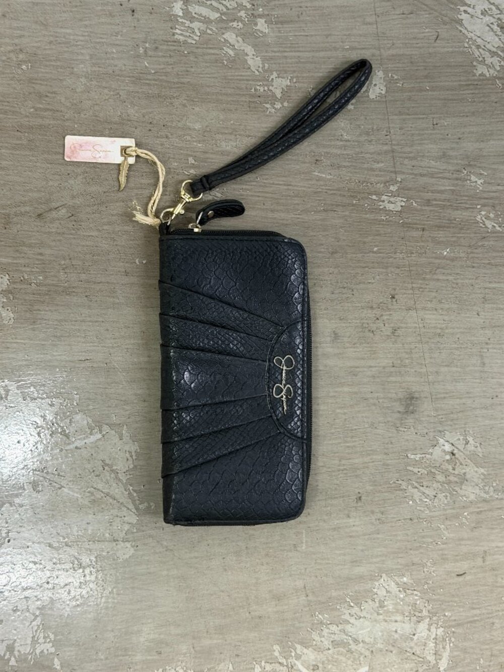 Jessica Simpson Black Snake Embossed Zip Around Wristlet Wallet Clutch Leopard